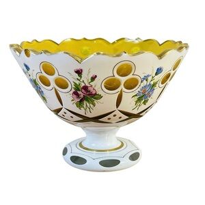 Antique Czech Bohemian Glass Amber Cased to White Candy Bowl Trinket Dish Accent